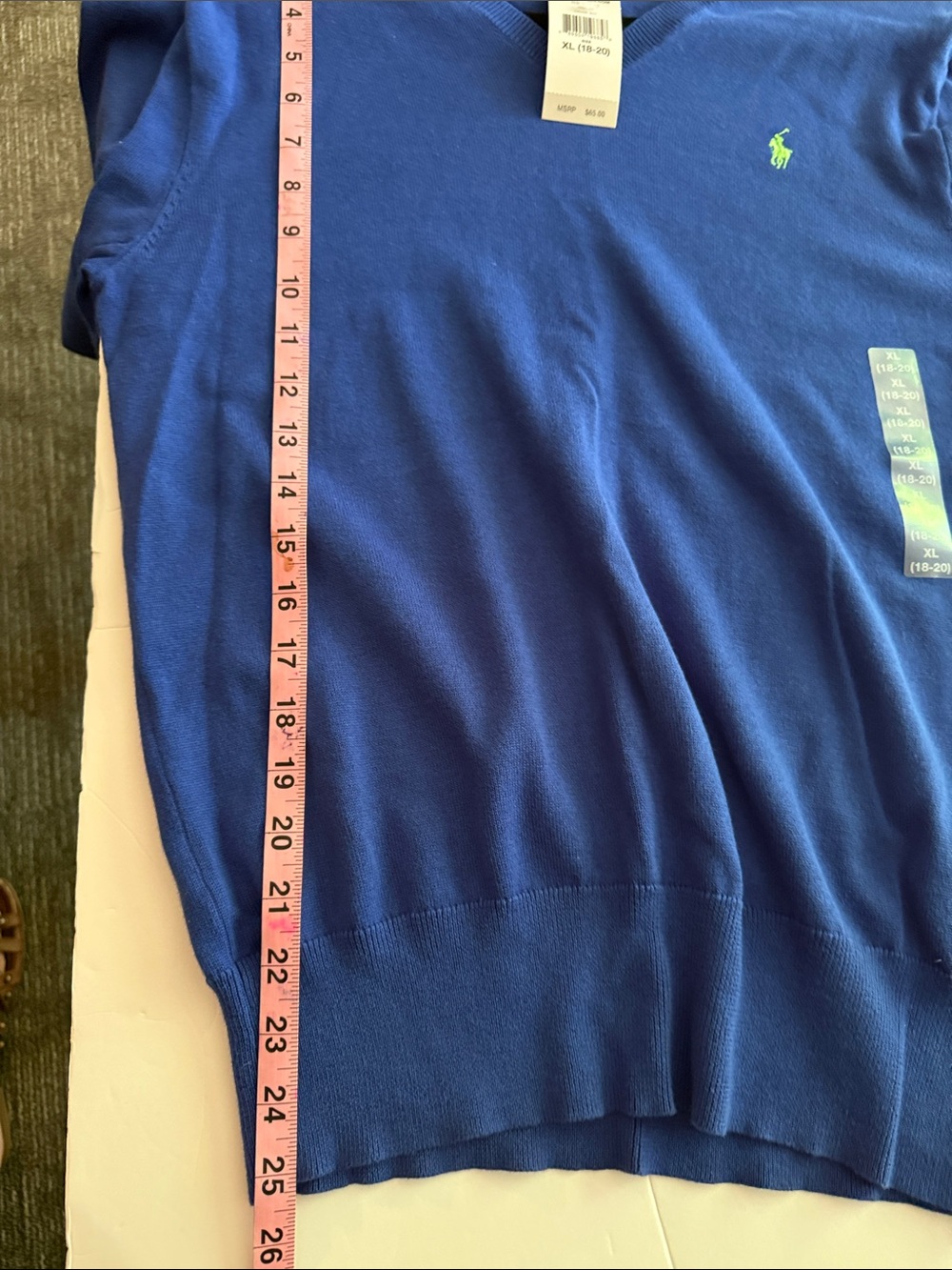 Polo by Ralph Lauren V-Neck Sweater - Cobalt Blue with Lime Logo - Picture 13 of 14